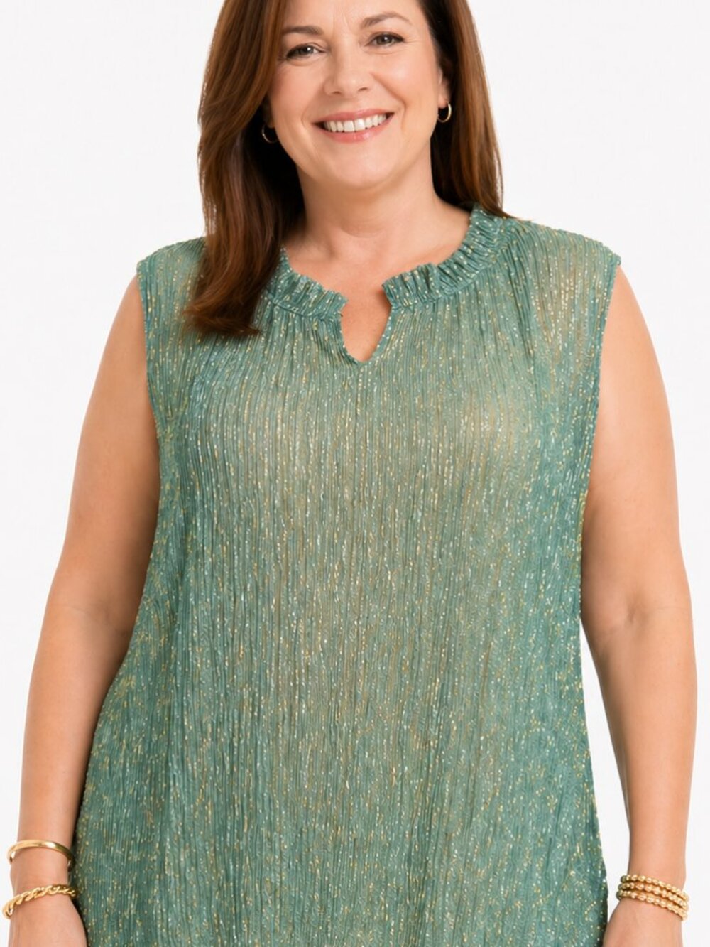 NEW 3X Green Sleeveless Top Metallic like threading. Dressy blouse Glam Classy